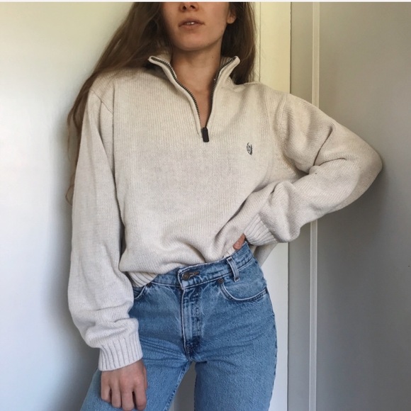 Vintage Sweaters - Vintage chunky knit quarter-zip sweater